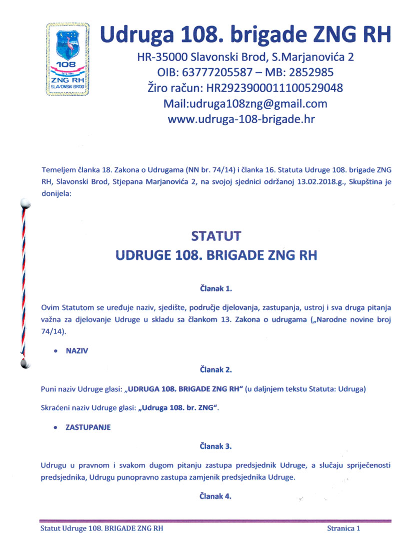 Statut Udruga 108